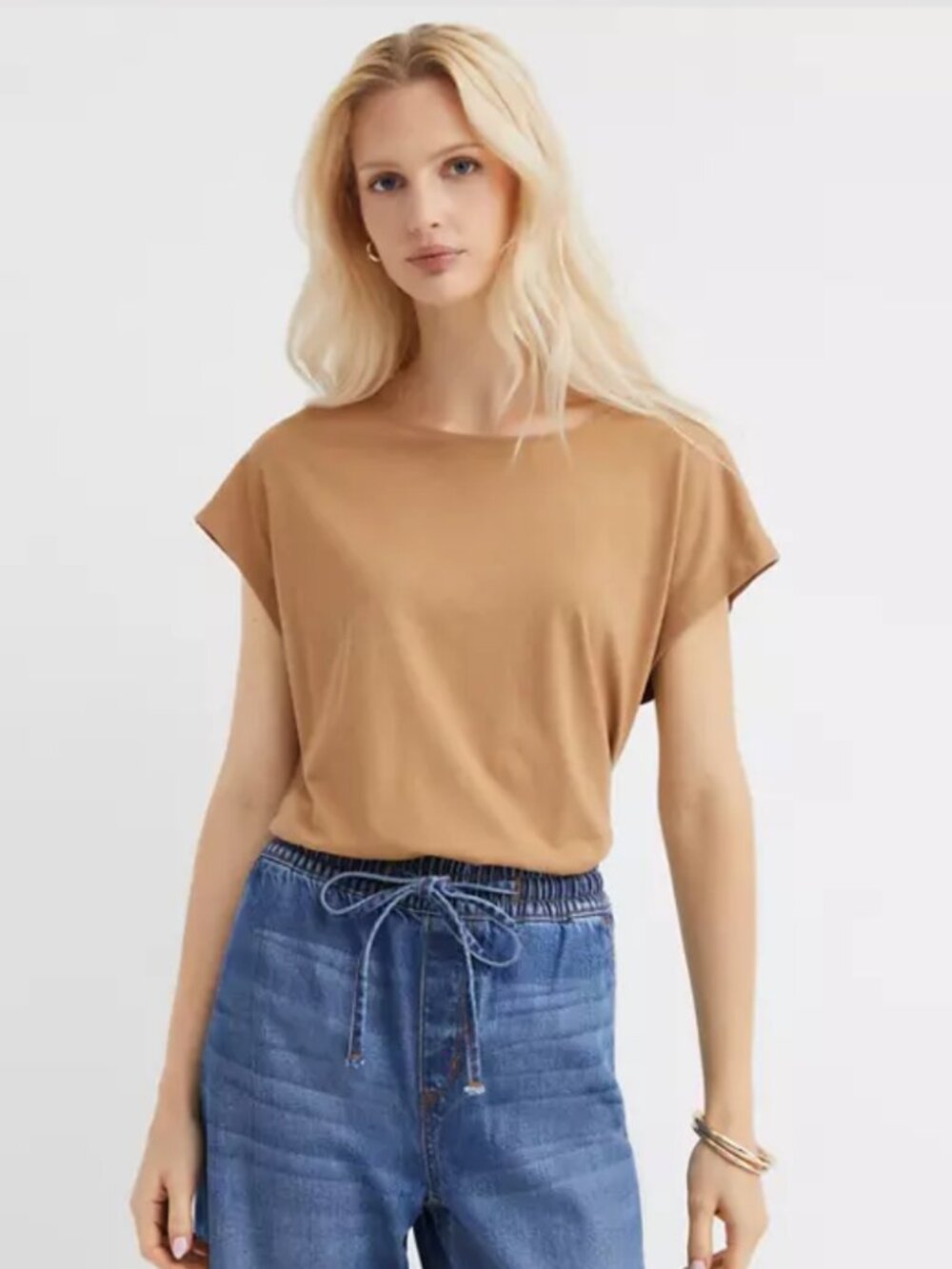 LOFT Modern Wedge Tee, Camel - Size S Petite